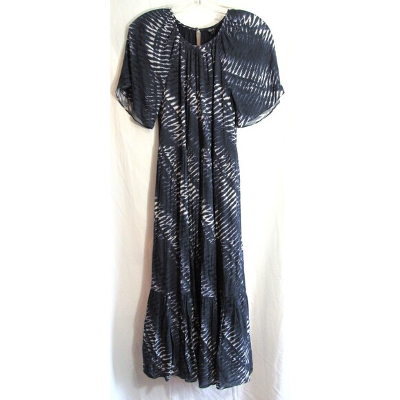 Rails Blue Tie Dye Ruffle Bottom Keyhole Button Back Lined Midi Dress SM NWOT - Picture 1 of 7